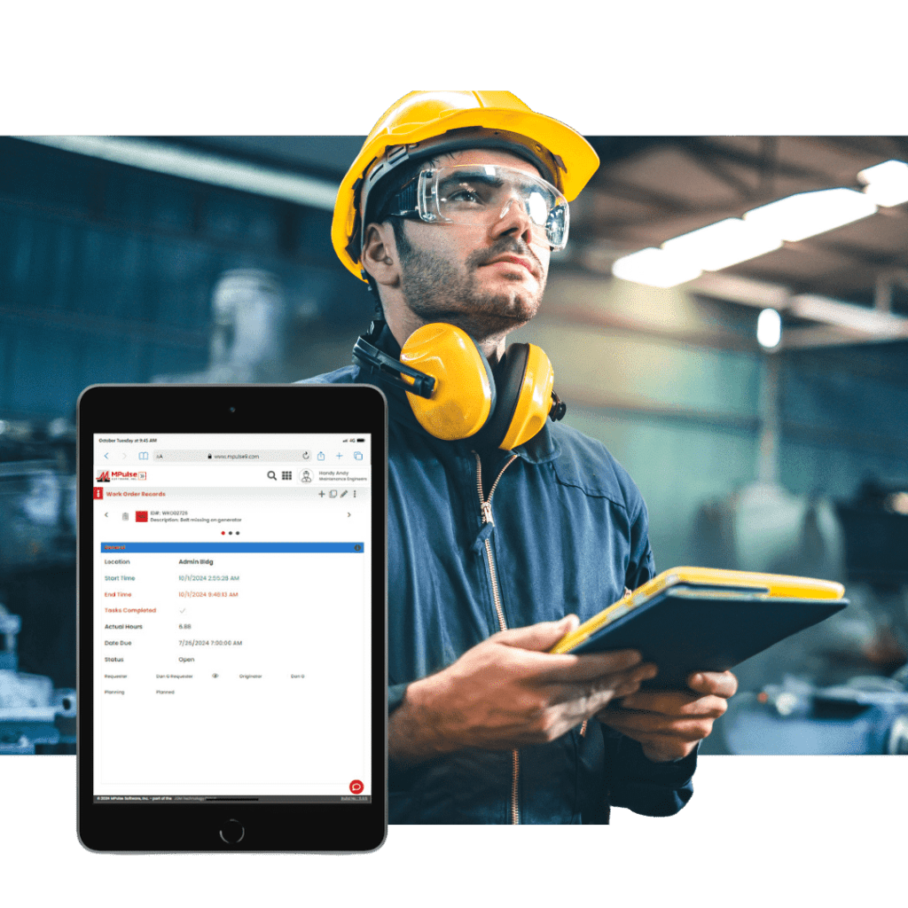 Technician using MPulse CMMS software to compare SaaS, cloud-hosted, and on-premise deployment options