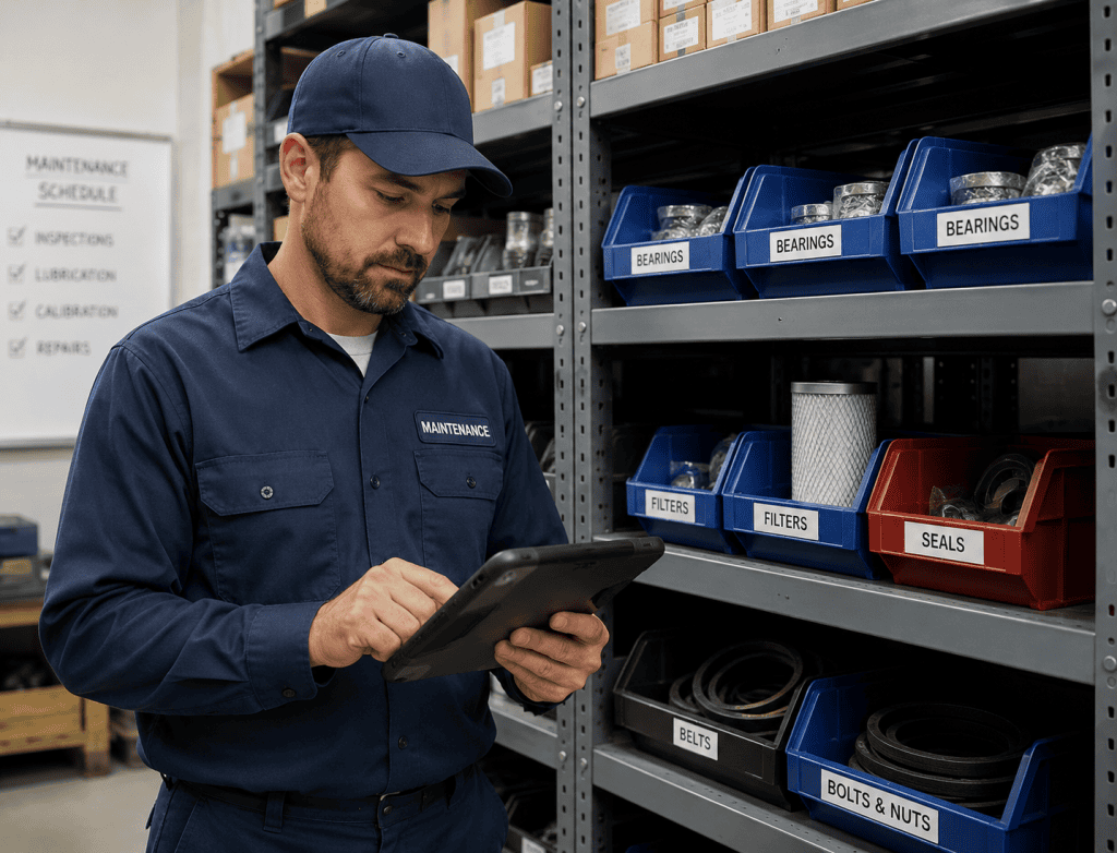 MPACT spare parts inventory software showing real-time stock levels across multiple locations